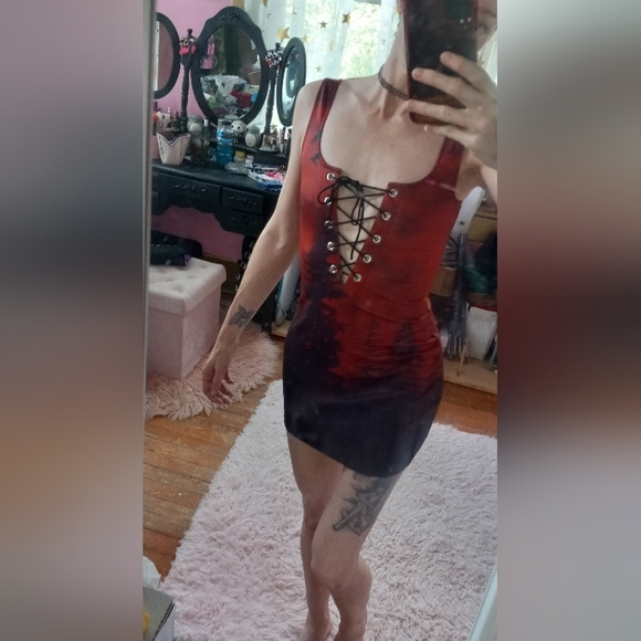 Dolls Kill Widow gothic bodycon laceup mini dress! Natures terror - Picture 5 of 13